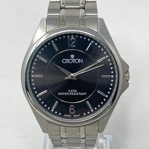 Croton Watch Men 40mm Silver Tone Gray Dial WR 30M Round New Battery 8.25"